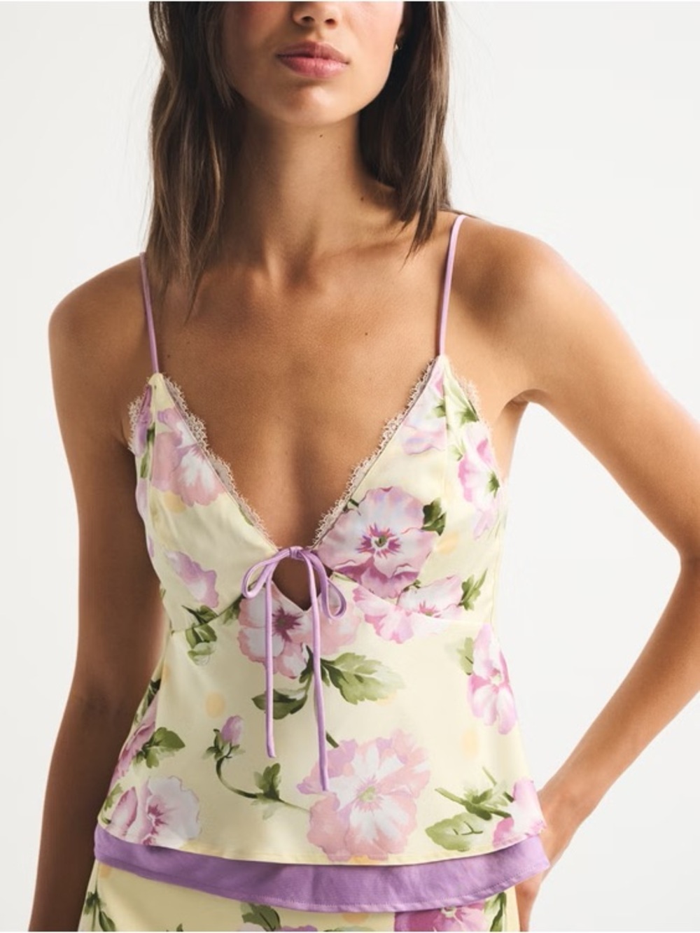 Abercrombie & Fitch Floral Satin Cami in Lavender and Cream - Picture 4 of 4